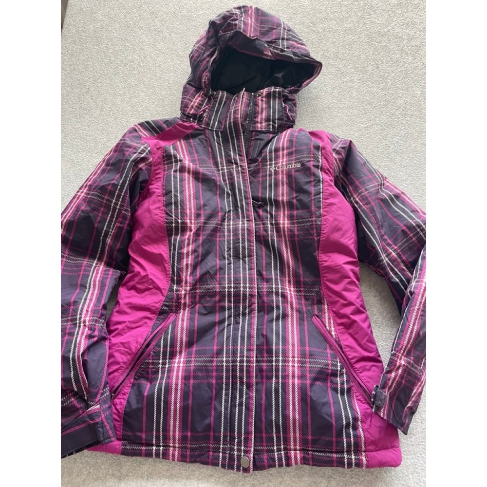 Columbia Womens S Purple Plaid Waterproof Hooded Ski Jacket Winter Coat RN69724
